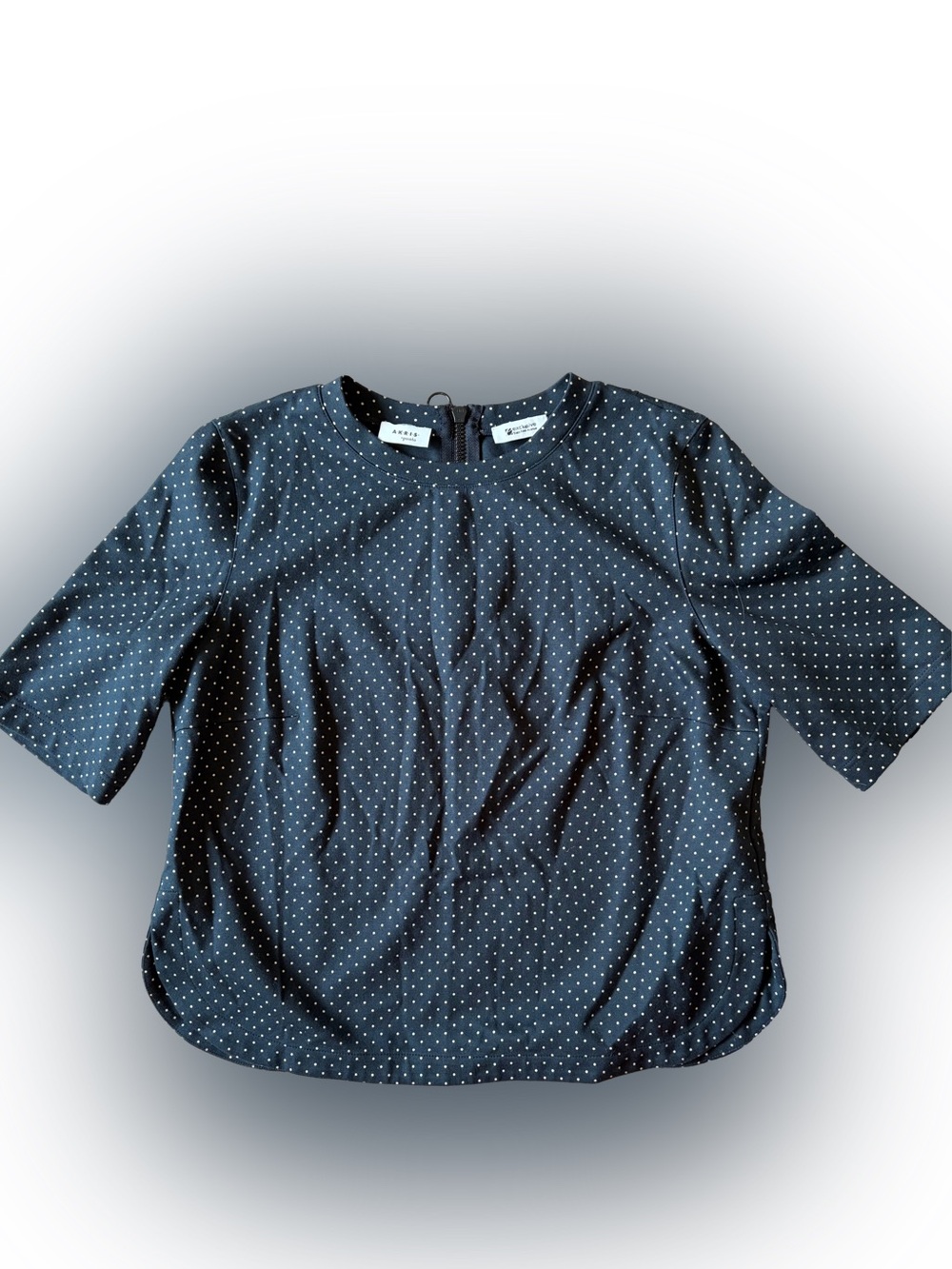 Akris Punto Womens Navy Polka Dot Cotton Blend Short Sleeve Top Sz US 10